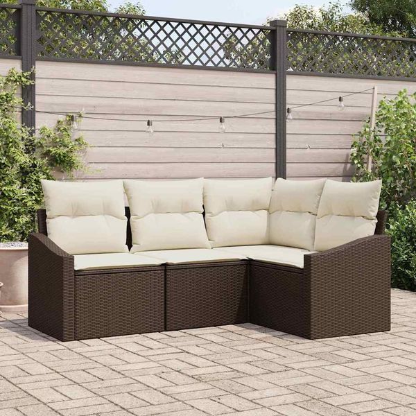 vidaXL Sofa Set mit Kissen 4 pcs Braun Poly-Rattan 3346698