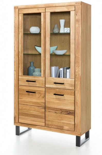 ELFO Standvitrine Vitrine Tina in Wildeiche geölt Teilmassiv Breite 110cm Maße: ca. B 110 x H 200 x T 40 cm
