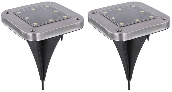 2x LED Solarleuchte, Wegeleuchte, Edelstahl, LxB 10x10 cm