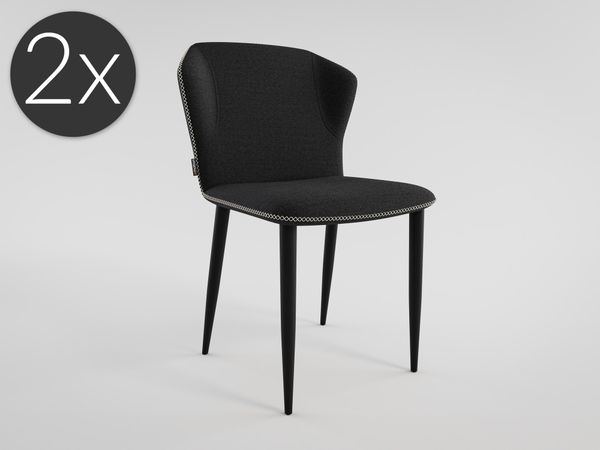 2er Set Esszimmerstuhl Design Küchenstuhl Cosmo Stoffbezug schwarz Metallbeine : Schwarz