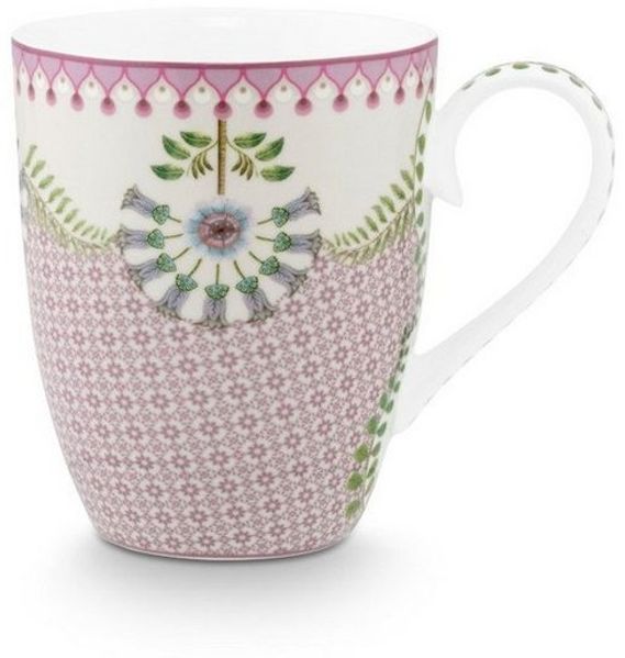 PiP Studio Becher Lily&Lotus Henkelbecher lila 350ml, Porzellan, Mug Large Lily&Lotus Tiles Lilac 350ml