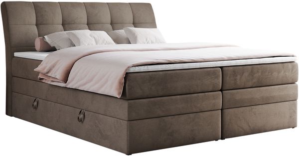 Boxspringbett, Stauraumbett, Bett mit Multipocket-Matratze und Topper - GOLD-10-KING - 200x200cm - Braun Velours - H4 Bild 3