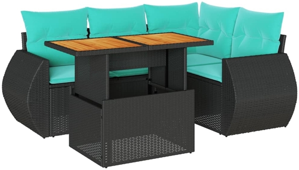 vidaXL 5-tlg. Garten-Sofagarnitur mit Kissen Schwarz Poly Rattan 3327256