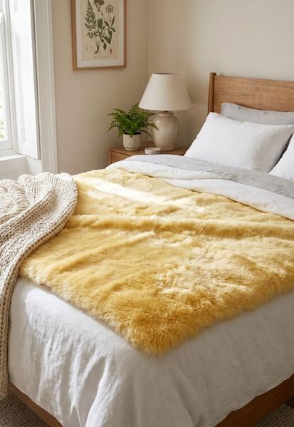 Bettauflage 200 x 100 cm aus Lammfell pflanzliche Gerbung