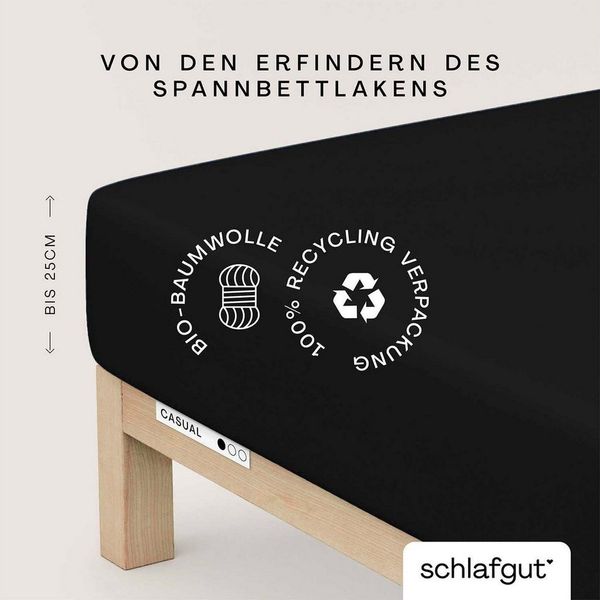 Schlafgut 'Casual' Spannbettlaken, für Matratzen bis 25 cm Höhe, 100% Bio-Baumwolle, Off-black, S 90x190 cm - 100x200 cm