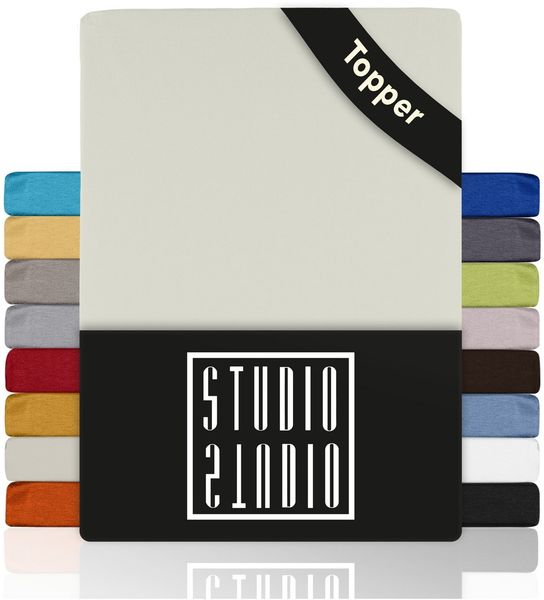 STUDIO Spannbettlaken Basic Topper, viele Größen, 100% Baumwolle, OEKO-TEX 100, Jersey, Baumwolle, Gummizug: rundum, (1 Stück), 90x200 cm Topper Spannbetttuch bis 14 cm Höhe - Schnee Bild 5