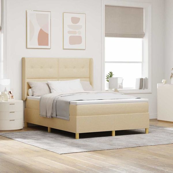 vidaXL Boxspringbett mit LED-Lichtleisten Creme 140 x 190 cm Stoff 3343691
