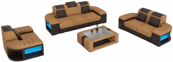 Sofagarnitur Bellagio in Stoff - Mikrofaserstoff - cappuccino-schwarz
