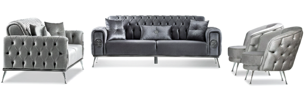 Sitzgruppe/Sofa Set - Wohnzimmergarnitur "Velmira" 3+3+1-Grau