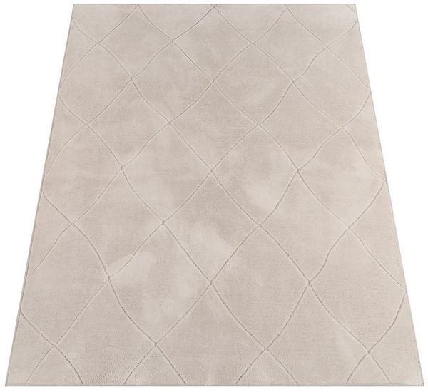 KADIMA DESIGN Teppich waschmaschinenwaschbar Unifarben Struktur Rauten Waschbarer Teppich, Läufer, Höhe: 14 mm, Florhöhe: 10 mm, 100% Polyester, Läufer, 60x100cm, Creme