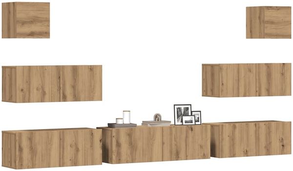 7-tlg. TV-Schrank, Lowboard TV Set Wandmontage Artisan-Eiche Holzwerkstoff