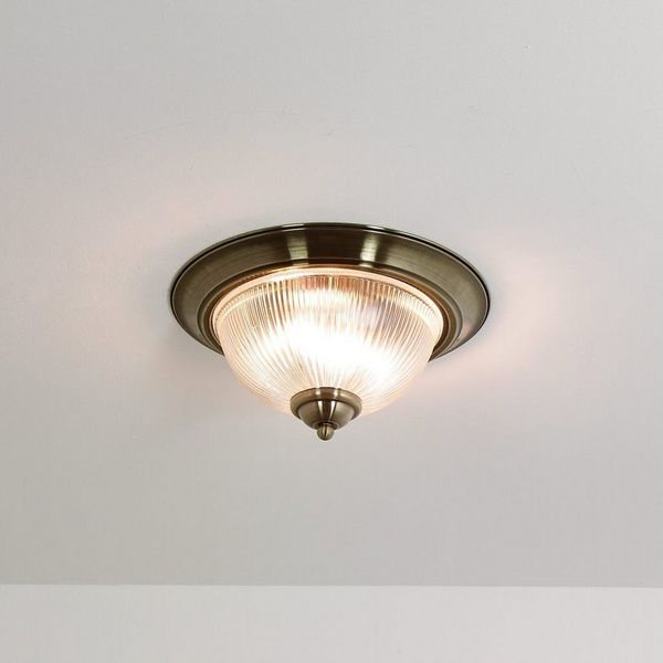 Licht-Erlebnisse Deckenleuchte BARMSTEDT, ohne Leuchtmittel, Jugendstil Deckenlampe Messing Antik Glas Küche Lampe