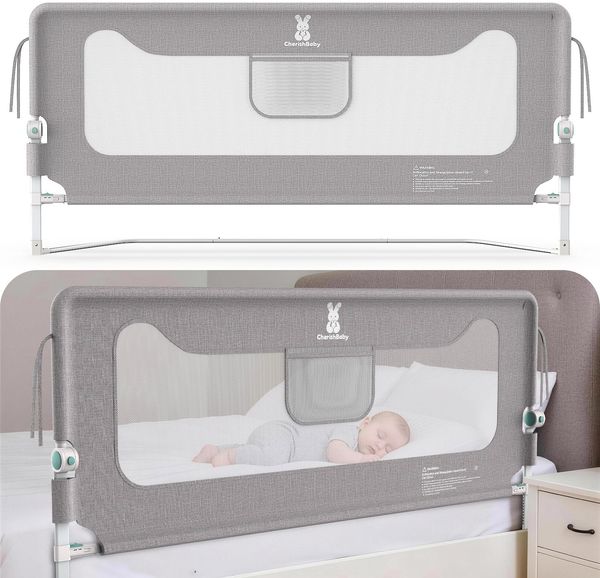 Huracan Bettgitter 200cm Rausfallschutz Bett, Klappbar Bettschutzgitter für Kinder & Baby, 14-Fach höhenverstellbar, ideal für Elternbett & Boxspringbett, Kinderbettgitter mit SecureBelt für Zuhause