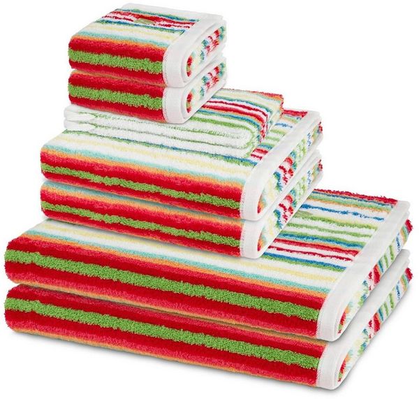 Ross Vita 8 tlg. Frottier-Set - 2 X Handtuch (50 X 100cm), 2 X Duschtuch (70 X 140cm), 2 X Gästetuch (30 X 50cm), 2 X Waschhandschuh (16 X 22cm) - 520 - Rot / weiß