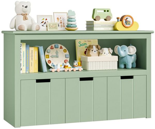 Homfa Kinderregal, Spielzeugtruhe Bücherregal 3 Schubladen mit Rollen 102 x 33 x 61,5cm