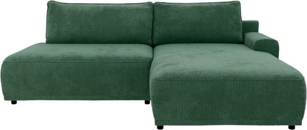 TRENDMANUFAKTUR Ecksofa Fordon II, Schlafsofa mit Bettkasten, Couch in L-Form, Breite 250 cm, in Cordstoff HYPER, dunkelgrün, Armlehne rechts