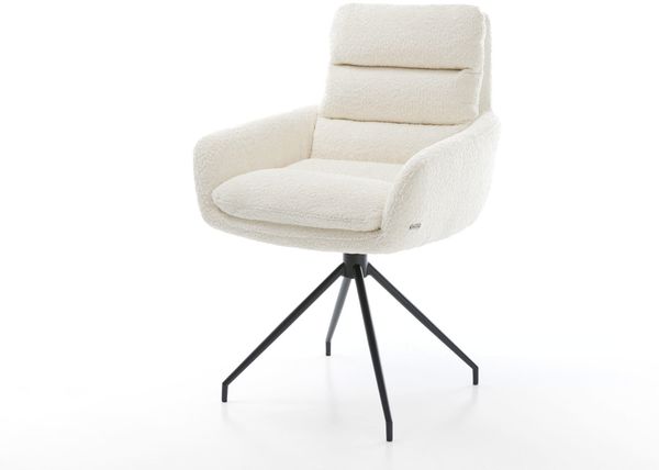 Esszimmerstuhl Abelia-Flex mit Armlehnen Bouclé Weiß Kreuzgestell konisch Schwarz