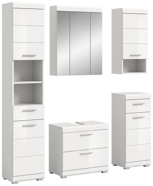 welltime Badmöbel-Set Siena, 5 teilig, bestehend aus:, (Set, 5-St, TOPSELLER), Hochschrank, WBU, Spiegelschrank, Unterschrank, Hängeschrank