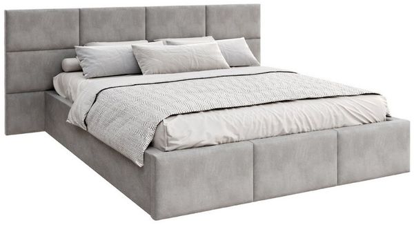 FDM Polsterbett DORIS Bettgestell 90x200, 120x200, 140x200, 160x200, 180x200 (verfügbar 90x200 120x200 140x200 160x200 180x200cm, Bettrahmen, Bett, mit großen gepolsterten Kopfteil, mit Bettkasten zum aufklappen), Hebbarer Metallrahmen, Bettkasten, ohn...
