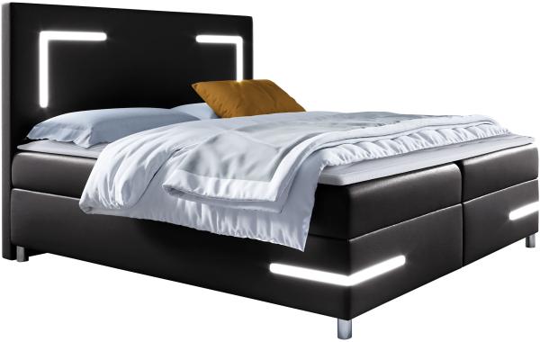 Boxspringbett Leleni LED, Schwarz, 140 x 200 cm