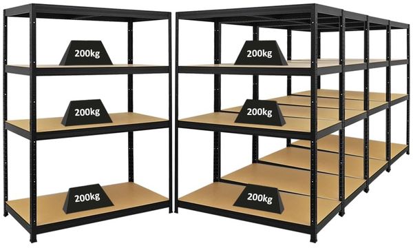 PROREGAL Mega Deal | 5X Schwerlastregal Big Elephant | HxBxT 160 x 120 x 60 cm | Fachlast 200kg | Schwarz | Kellerregal, Steckregal, Garagenregal, Lagerregal