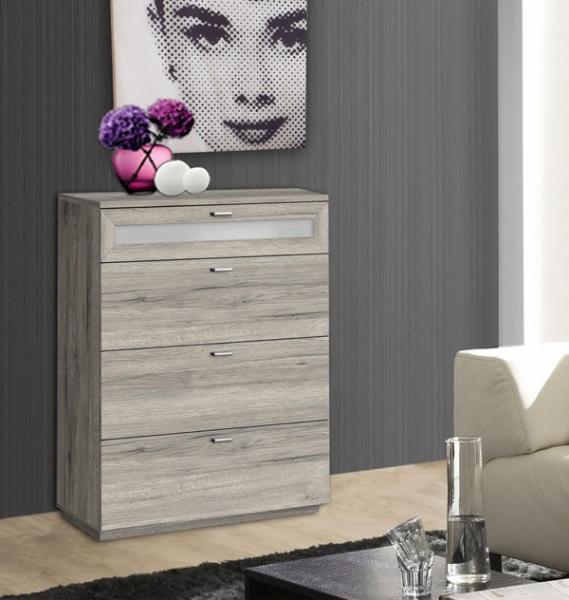 Kommode 80cm Schubladenkommode sandeiche Weißglas Highboard Modern