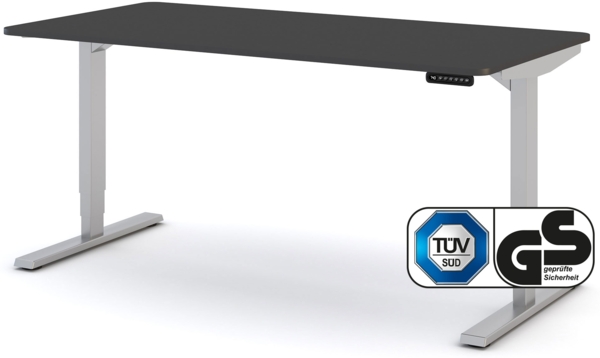 ASSMANN Elektrisch höhenverstellbarer Schreibtisch Y-Line Curved 160x80cm Anthrazit Weißaluminium Metall Holz