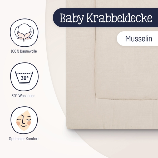 Julius Zöllner Krabbeldecke Musselin, 100% Musselin-Baumwolle / Füllung: Vlies aus 100% Polyester sand, 95/135 Bild 3