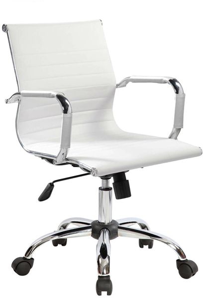 Dmora Stuhl mit Rädern Gallico, Chefsessel mit Armlehnen, Ergonomischer Bürostuhl, Weiß, 62x54h92/102 cm