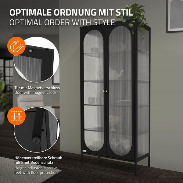 ML-DESIGN Vitrine Buffet Küchenschrank Vitrinenschrank für Geschirr Stauraumvitrine Wohnzimmer Vitrine Standschrank Metall Aktenschrank Hochschrank Bild 4