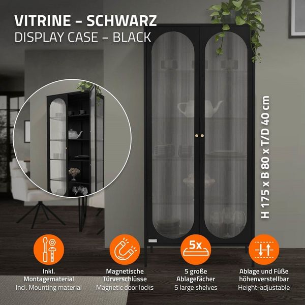 ML-DESIGN Vitrine Buffet Küchenschrank Vitrinenschrank für Geschirr Stauraumvitrine Wohnzimmer Vitrine Standschrank Metall Aktenschrank Hochschrank Bild 2