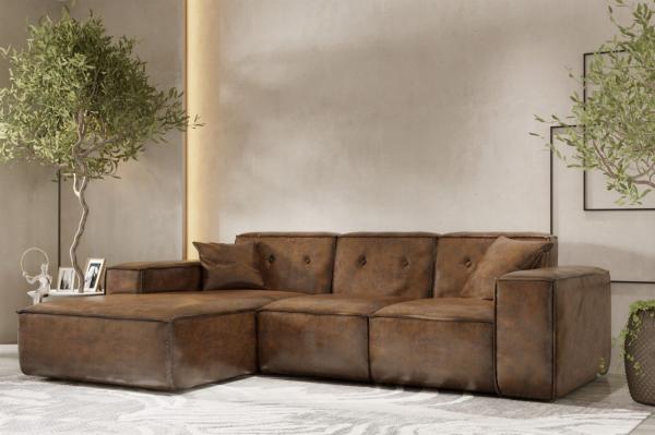 Ecksofa Designersofa CESINA Stoff Gobi (Vintage Look) Braun Ottomane Links