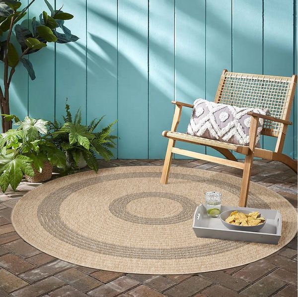 Villa Möbel Outdoorteppich Comelle, Rund, Höhe: 5 mm, Runder Teppich Vintage Design Naturfarben für Terrassen Küchen Balkon