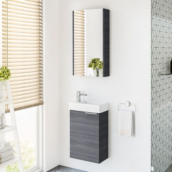 Planetmöbel Badmöbel-Set Badmöbel-Set 40cm mit Spiegelschrank (Anthrazit), (Komplett-Set, 3-St), Badmöbel, Breite 40 cm, Soft-Close-Funktion