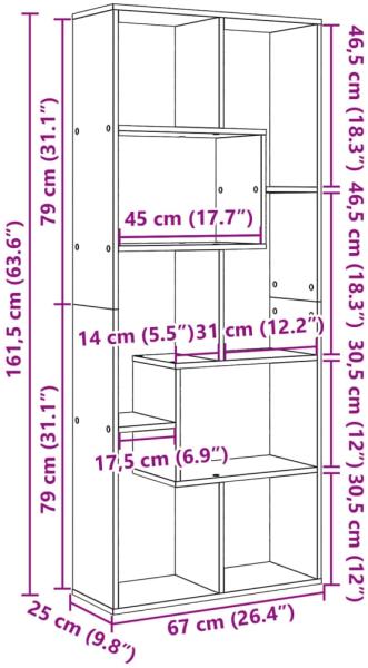 vidaXL Raumteiler-Bücherregal Räuchereiche 67x25x161,5cm Holzwerkstoff 858079 Bild 10