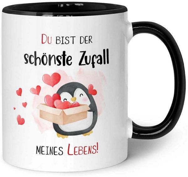 GRAVURZEILE Tasse mit Spruch - Du bist der schönste Zufall meines Lebens - für Paare, Keramik, Farbe: Schwarz & Weiß