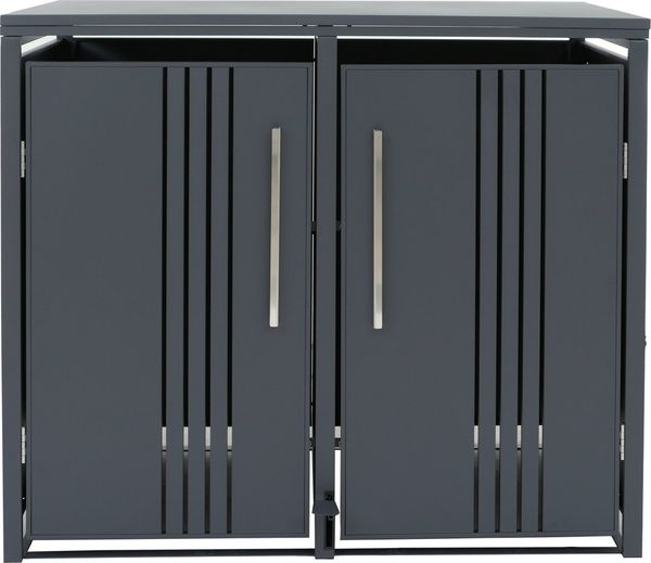 2er-Mülltonnenverkleidung HWC-Q76, Mülltonnenbox Mülltonnenhaus, Deckel Fußpedal Metall 116x132x89cm 53kg ~ anthrazit Bild 7