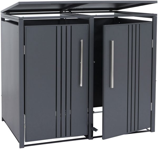 2er-Mülltonnenverkleidung HWC-Q76, Mülltonnenbox Mülltonnenhaus, Deckel Fußpedal Metall 116x132x89cm 53kg ~ anthrazit Bild 9
