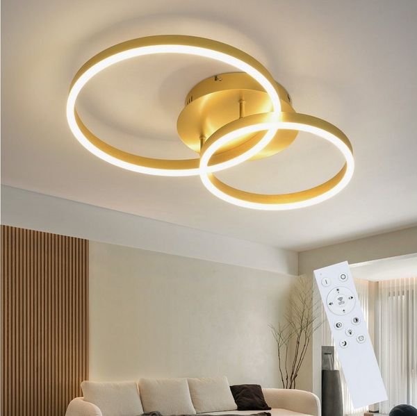 ZMH LED Deckenleuchte Dimmbar Schwarz/Gold Ringe Deckenlampe Modern 46/74W Wohnzimmer, Augenschutz, Einfache Installtion, LED fest integriert, 3000-6500K, Metall aus Acryl Schlafzimmerlampe mit Fernbedienung