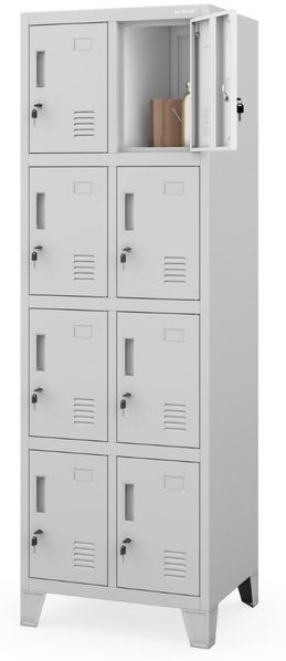 Schließfachschrank Spind ROBERT - 8 Fächer, Etikettenhalter Lüftungsschlitze | Wertfachschrank Umkleideschrank Metall Kleiderspind, 172x55,9x45cm Grau