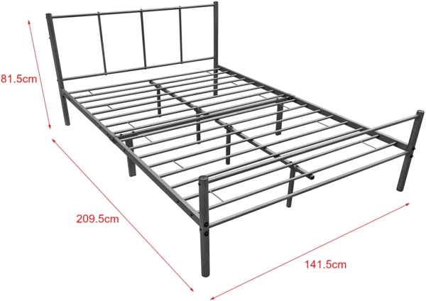 en.casa Laos Metallbett, Doppelbett 140x200 cm, dunkelgrau, mit Matratze und Lattenrost Bild 3