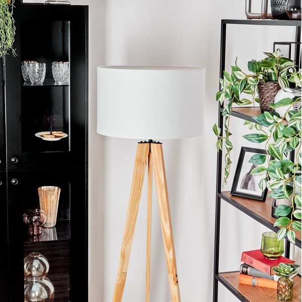 hofstein Stehlampe Stehlampe aus Metall/Holz im modernen Boho-Design, ohne Leuchtmittel, Stehleuchte mit Schirm aus Stoff und Fußschalter, Ø 50 cm, 162 cm, E27