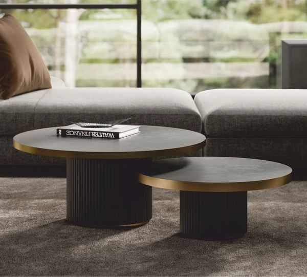 Casa Padrino Luxus Couchtisch Set Dunkelgrau / Messing - Hotel & Wohnzimmer Möbel