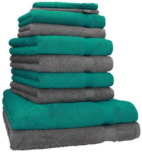 Betz Handtuch Set 10-TLG. Handtuch-Set Premium Farbe Smaragdgrün & Anthrazit, 100% Baumwolle (Set, 10-St)