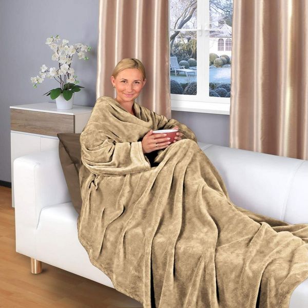 Wohndecke flauschige, tragbare Kuscheldecke mit Ärmeln ohne Fußtasche, Gräfenstayn