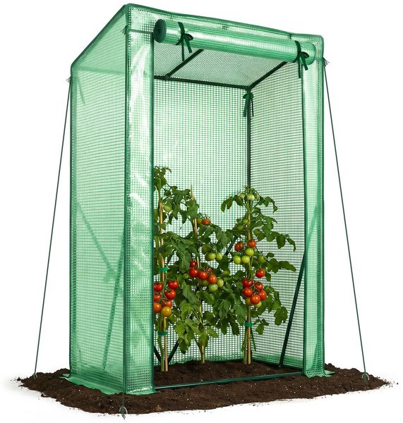 VOUNOT Gewächshaus Foliengewächshaus 100 x 50 x 150 cm, Schrägdach Tomatengewächshaus Stabil Tomatenhaus für Gemüse, Blumen & Obst, Verstärkte PE-Folie 135g/m², Grün