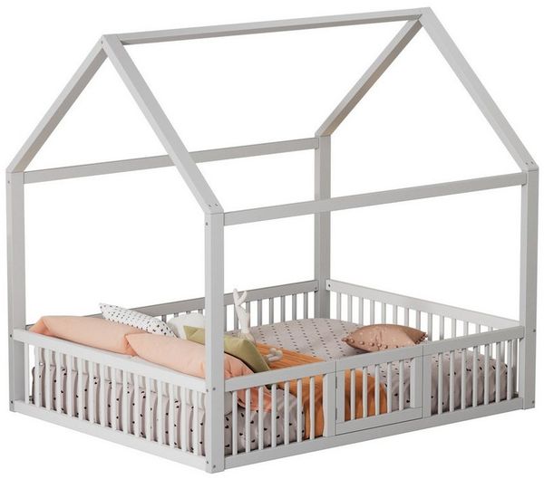 SOFTWEARY Hausbett mit Lattenrost (140x200 cm), Kinderbett mit Rausfallschutz, Kiefer