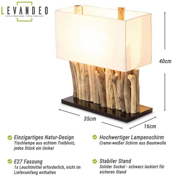Levandeo® Nachttischlampe, levandeo Lampe 35 x 40 x 16 cm Tischlampe Treibholz Unikat Holzlampe