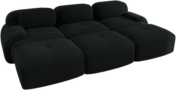 3-Sitzer-Sofa, Modulares mit 3 Hockern aus Cordstoff montagefreie Lieferung haustierfreundlich ultra-breite Armlehnen 32D hochelastische Polsterung für Wohnzimmer und Heimkino, Cordstoff, Black Bild 5