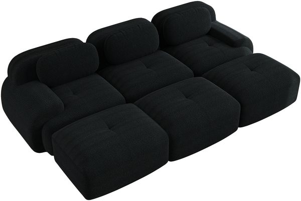 3-Sitzer-Sofa, Modulares mit 3 Hockern aus Cordstoff montagefreie Lieferung haustierfreundlich ultra-breite Armlehnen 32D hochelastische Polsterung für Wohnzimmer und Heimkino, Cordstoff, Black Bild 6
